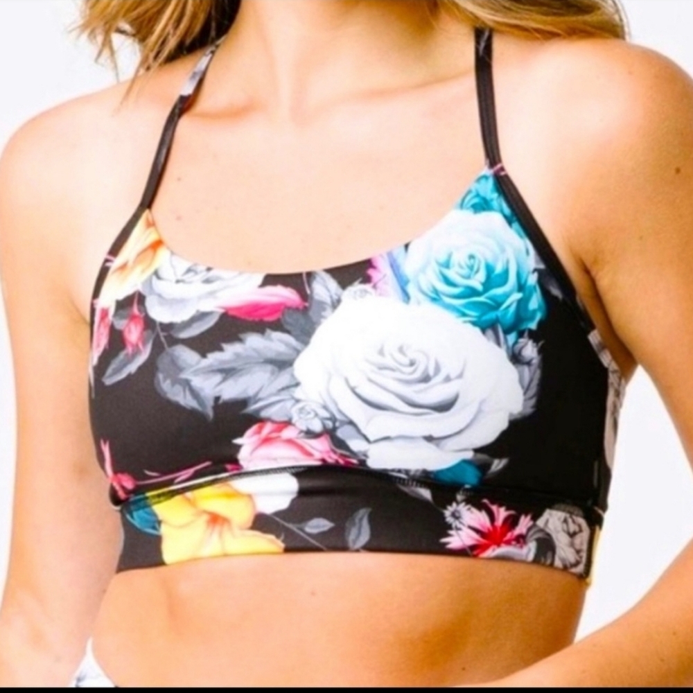 Zyia Active Womens Crossback Sports Bra Floral Hummingbird‎ Print Size Small